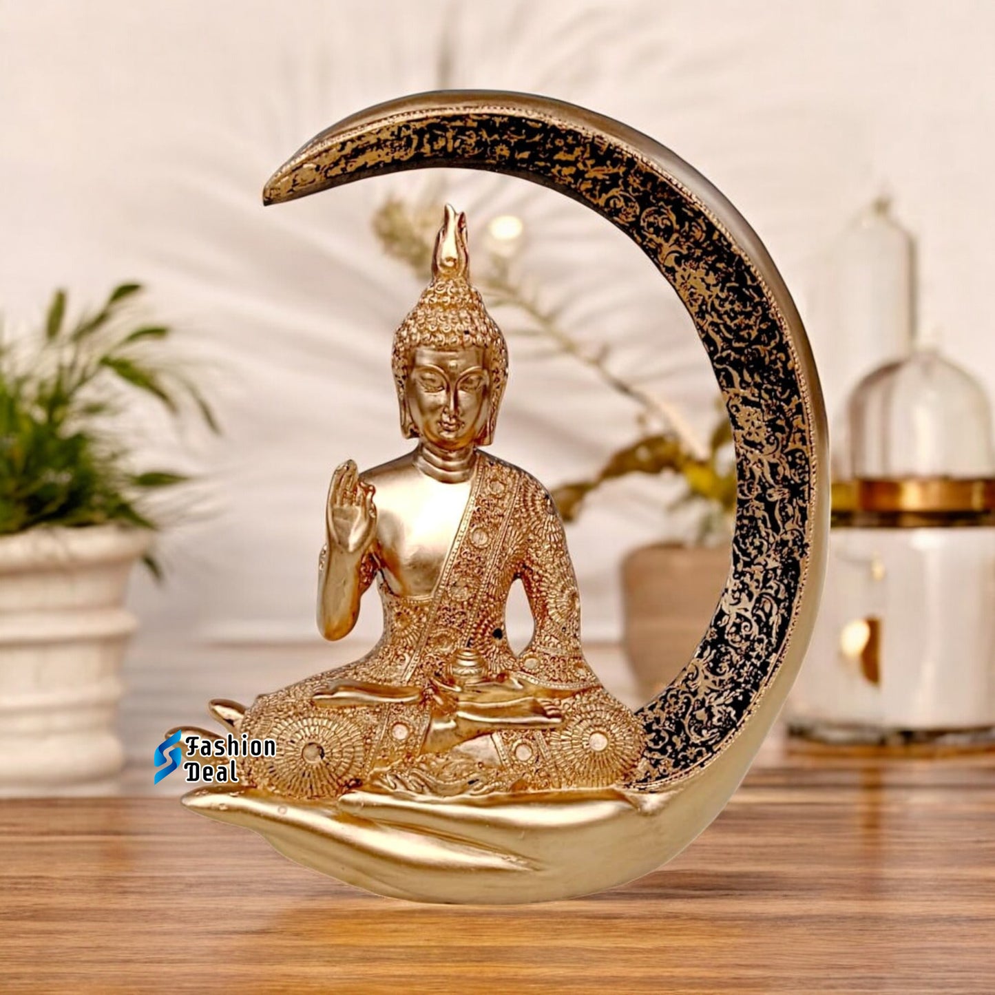 Elegant Buddha Seating on Moon Statue Idols for Gifting & Home Decoration (9 Inch) | Spiritual & Artistic Decor