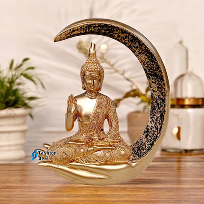 Elegant Buddha Seating on Moon Statue Idols for Gifting & Home Decoration (9 Inch) | Spiritual & Artistic Decor