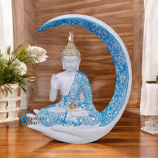 Elegant Buddha Seating on Moon Statue Idols for Gifting & Home Decoration (9 Inch) | Spiritual & Artistic Decor