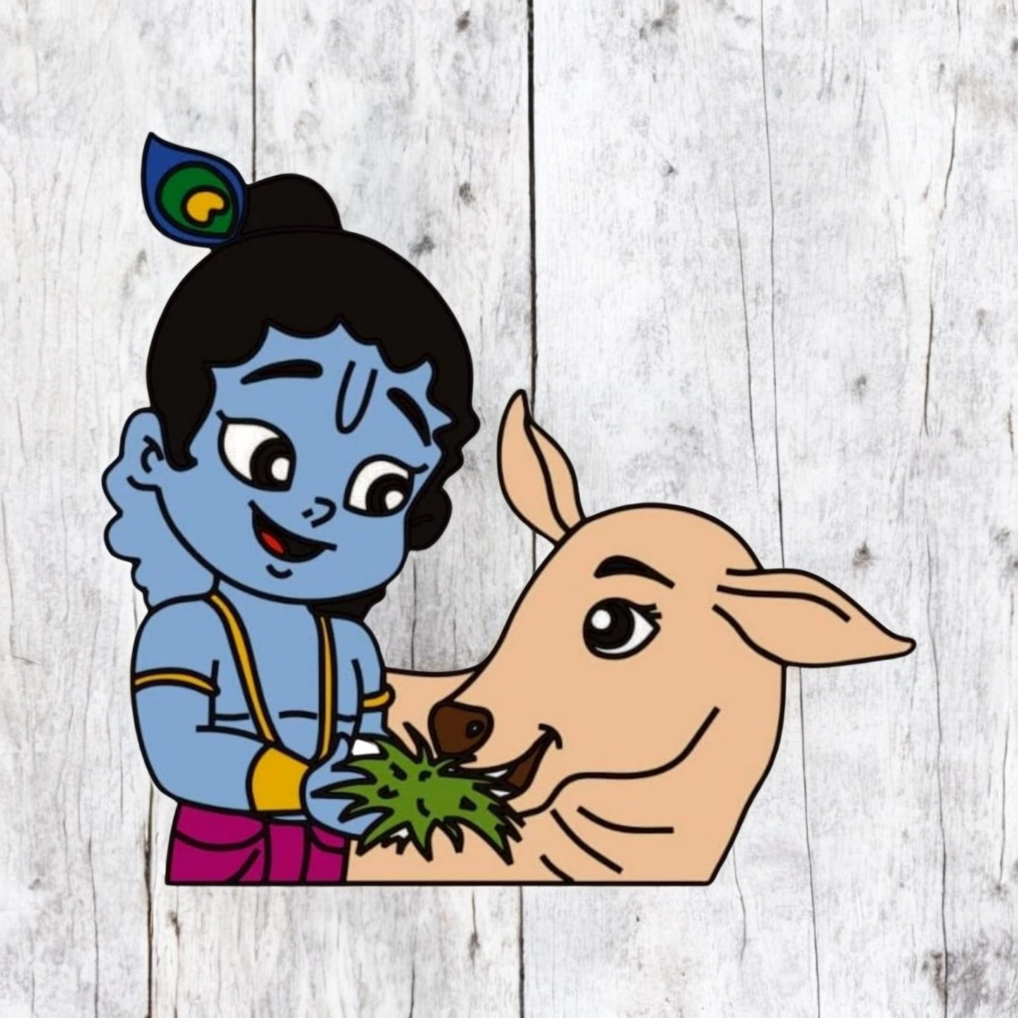 Wooden MDF Krishna With Cow Cutout Craft for Decoration