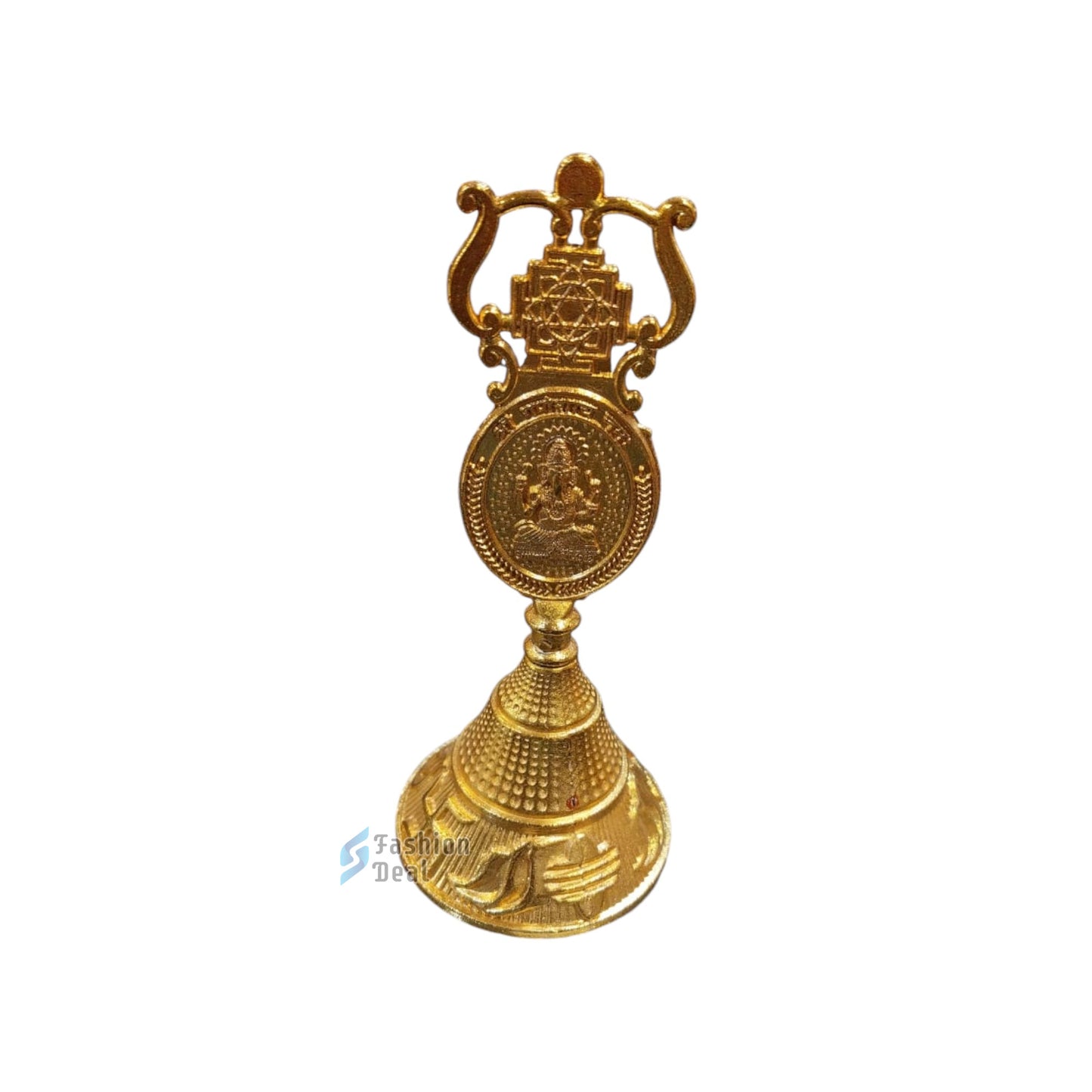 Decorative Laxmi Ganesh Design Metal Hand Bell for Pooja – Ghanti for Mandir, Home, and Office Temple