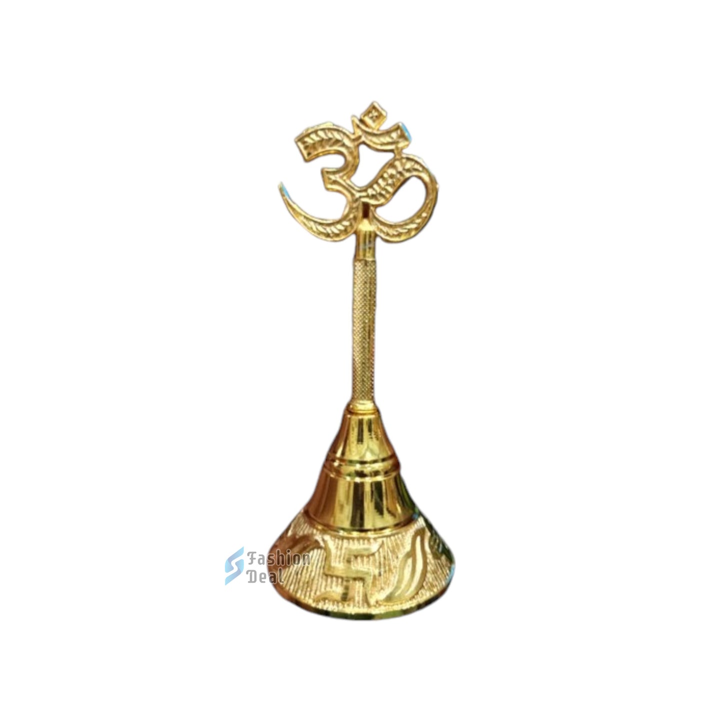 Decorative OM Design Metal Hand Bell for Pooja – Ghanti for Mandir, Home, and Office Temple