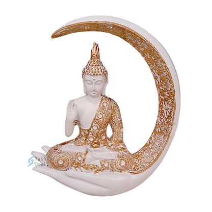 Elegant Buddha Seating on Moon Statue Idols for Gifting & Home Decoration (9 Inch) | Spiritual & Artistic Decor