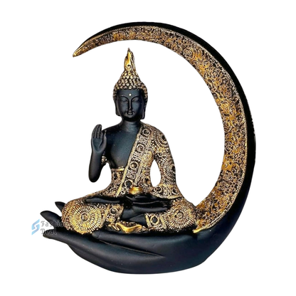 Elegant Buddha Seating on Moon Statue Idols for Gifting & Home Decoration (9 Inch) | Spiritual & Artistic Decor