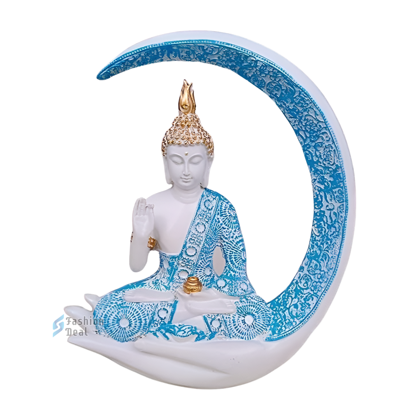 Elegant Buddha Seating on Moon Statue Idols for Gifting & Home Decoration (9 Inch) | Spiritual & Artistic Decor