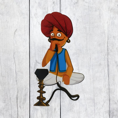 Wooden MDF Traditional Hookah-Smoking Rajasthani Man Cutout Craft for Decoration