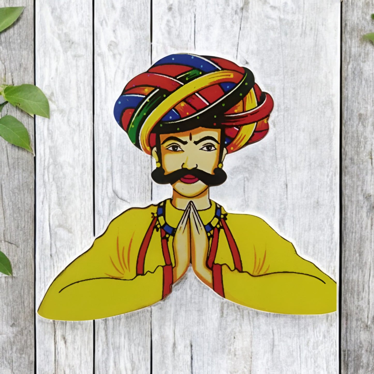Wooden MDF Traditional Rajasthani Welcome Man Cutout Craft for Decoration