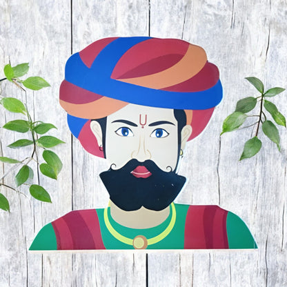 Wooden MDF Traditional Rajasthani Man Face Cutout Craft for Decoration