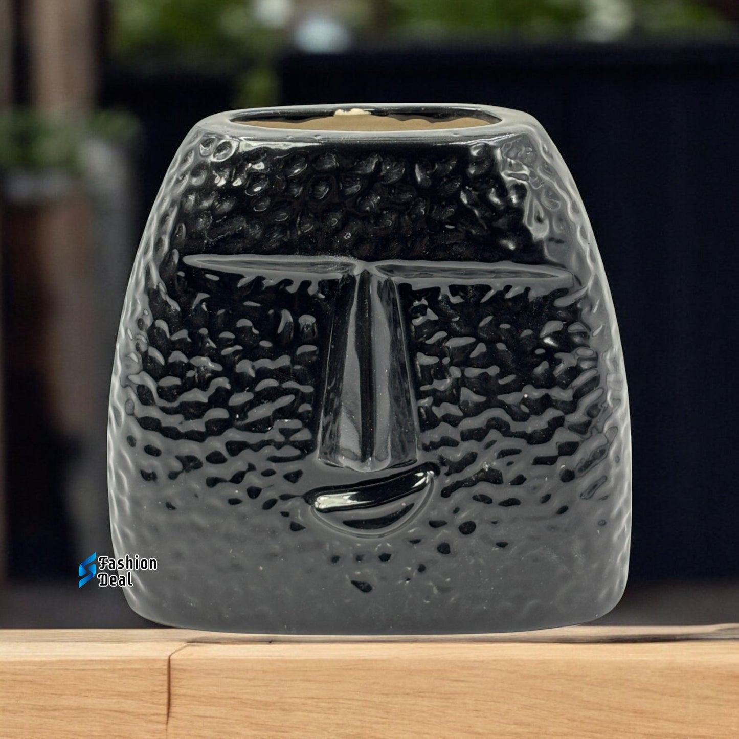 Elegant Black Ceramic Face Vase/Pot - Minimalist Home Décor Collection