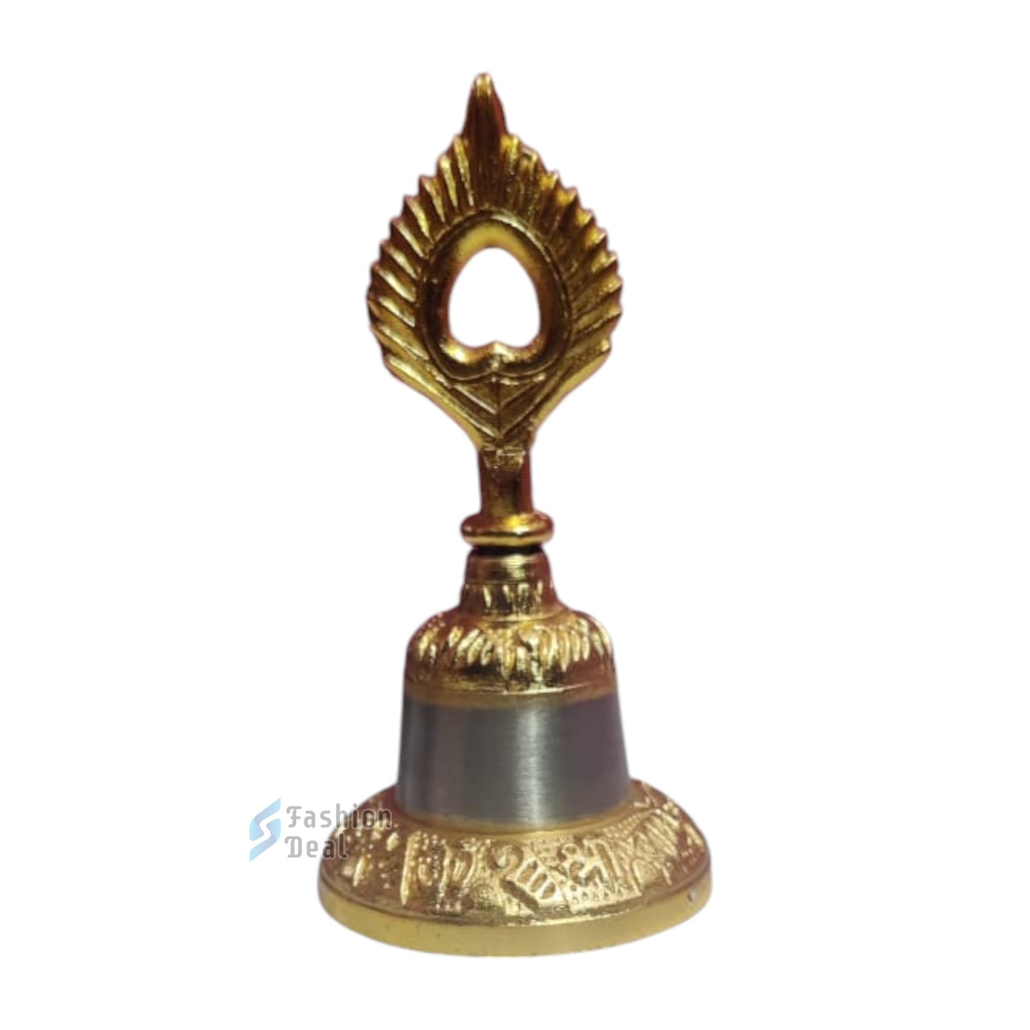 Decorative Krishna Mor Pankh Design Metal Hand Bell for Pooja – Ghanti for Mandir, Home, and Office Temple