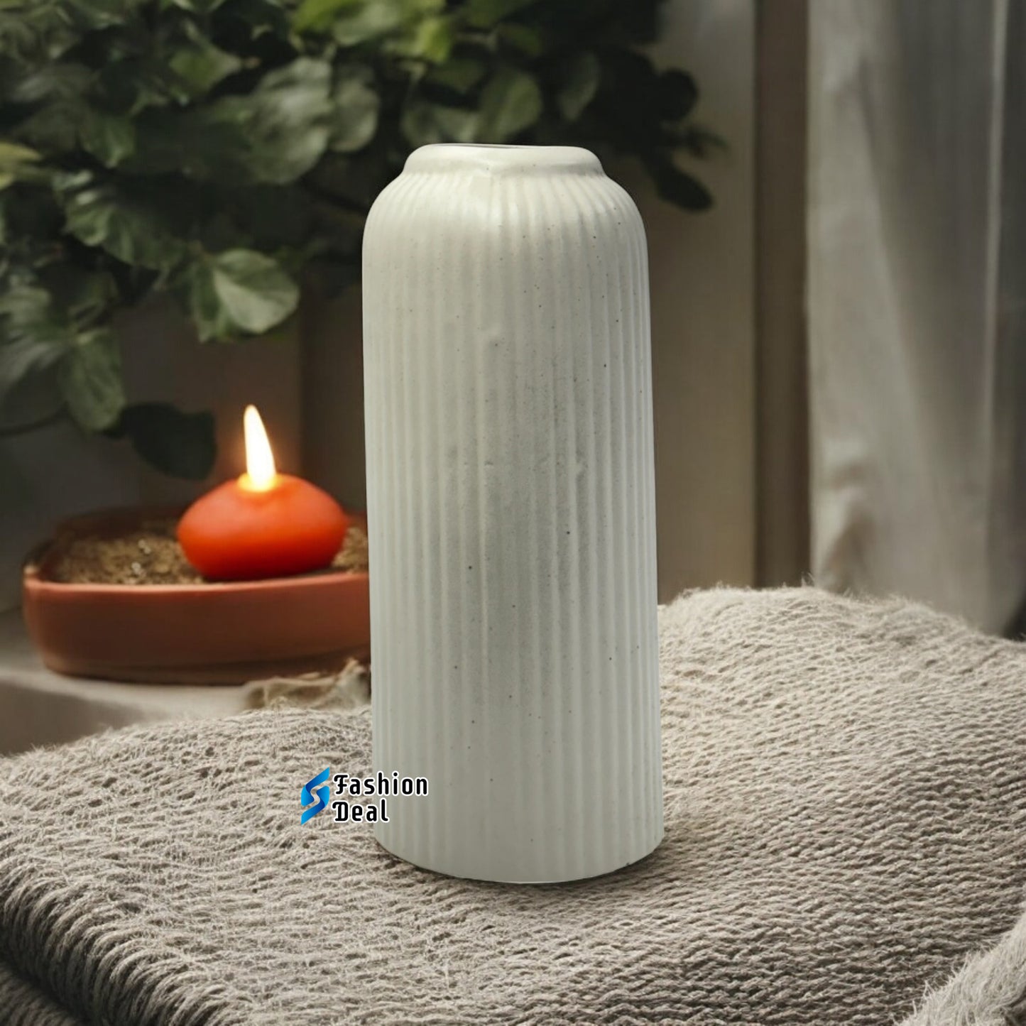 Elegant White Ceramic Ring Vase/Pot - Minimalist Home Décor Collection