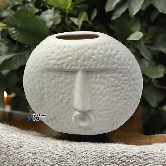 Elegant White Ceramic Face Vase/Pot - Minimalist Home Décor Collection