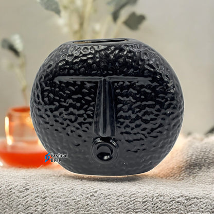 Elegant Black Ceramic Face Vase/Pot - Minimalist Home Décor Collection