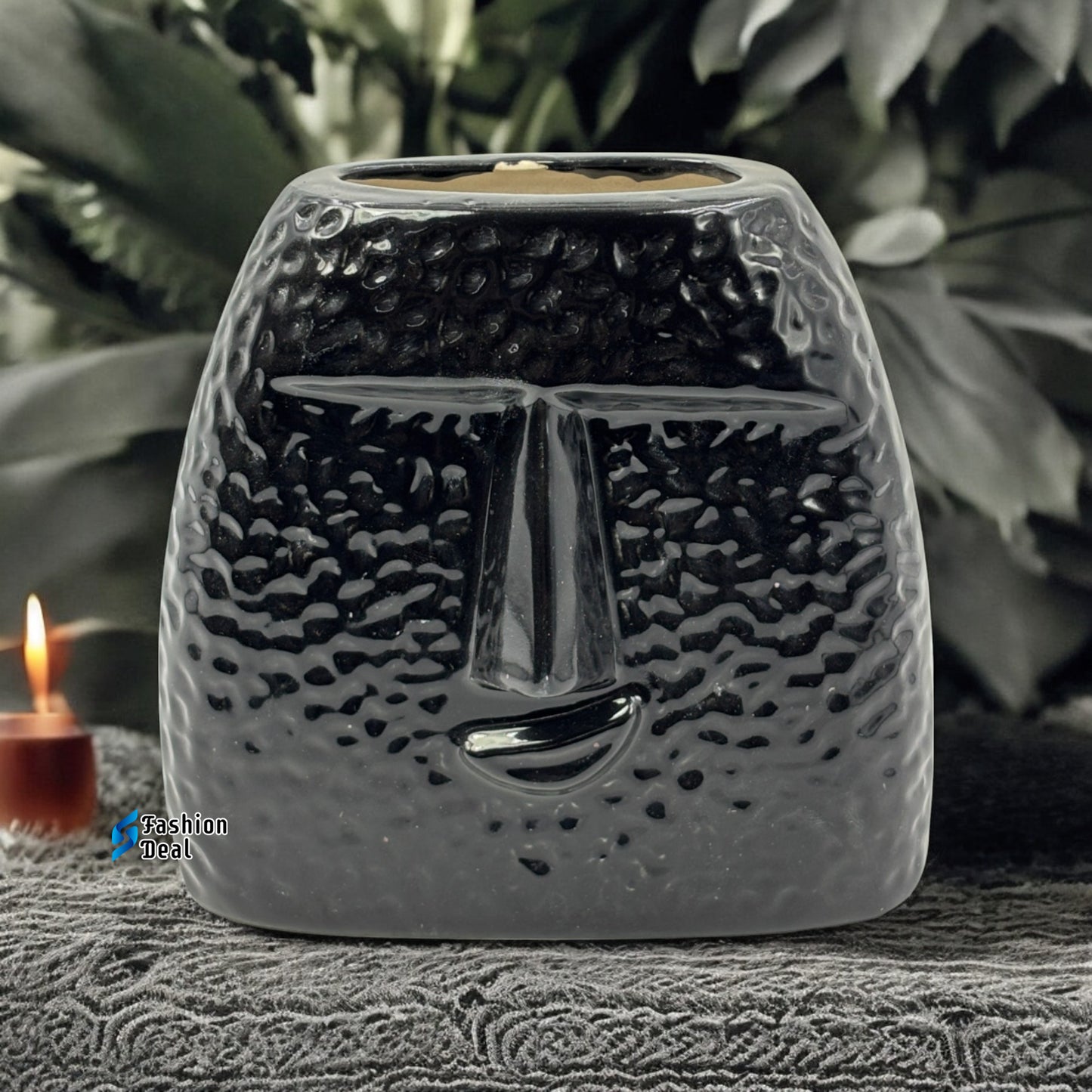 Elegant Black Ceramic Face Vase/Pot - Minimalist Home Décor Collection