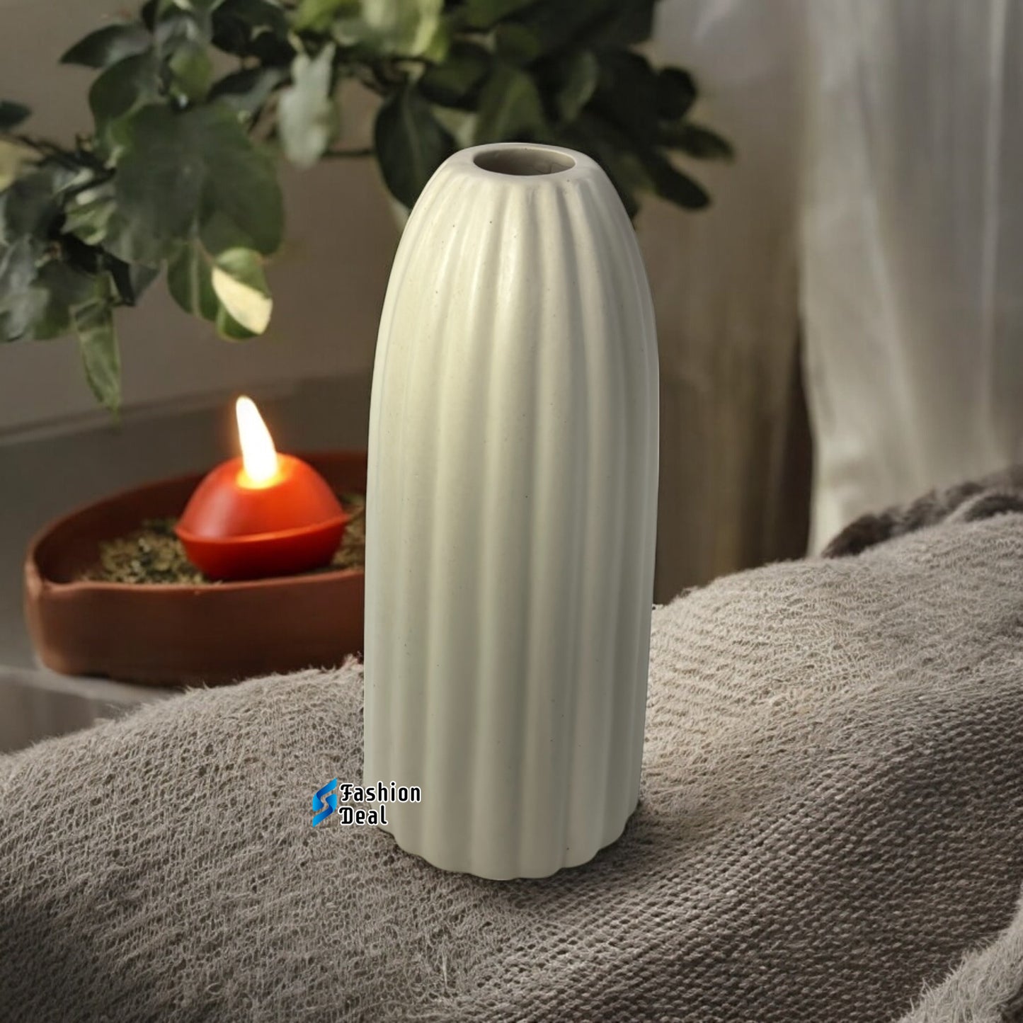 Elegant White Ceramic Ring Vase/Pot - Minimalist Home Décor Collection