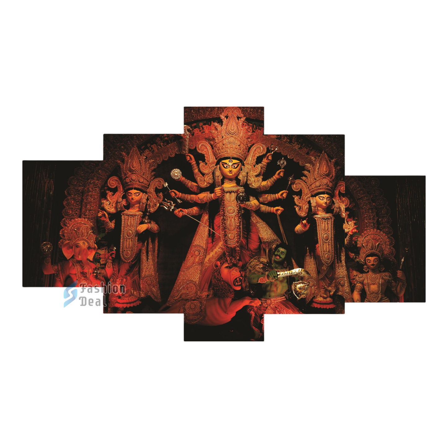 MDF Framed 3D Durga Maa Wall Painting Set of 5 Pcs for Home Decoration