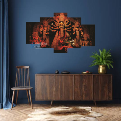 MDF Framed 3D Durga Maa Wall Painting Set of 5 Pcs for Home Decoration