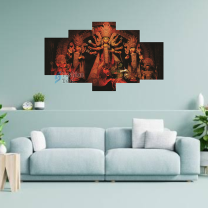 MDF Framed 3D Durga Maa Wall Painting Set of 5 Pcs for Home Decoration