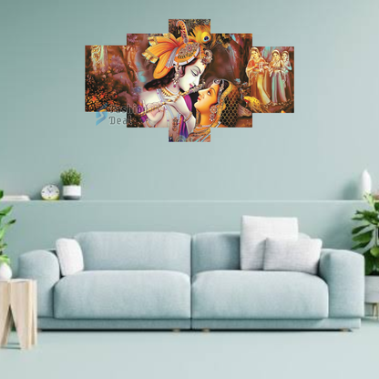 MDF Framed 3D Radha Krishna Wall Painting Set of 5 Pcs for Home Decoration